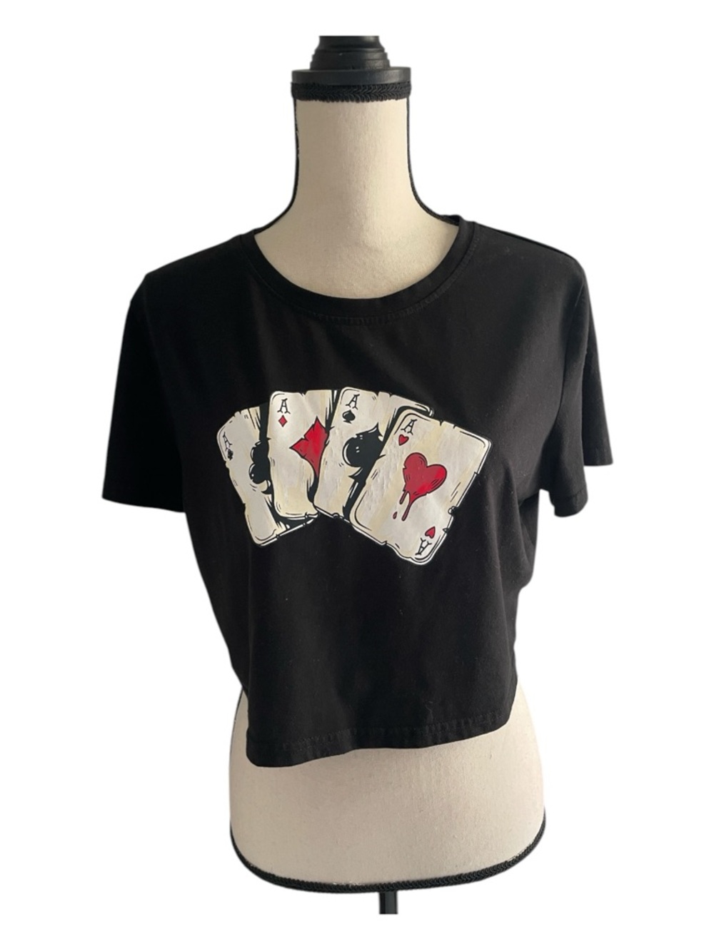 SHEIN Black Graphic Ace Card Crop Tee
Size XL
